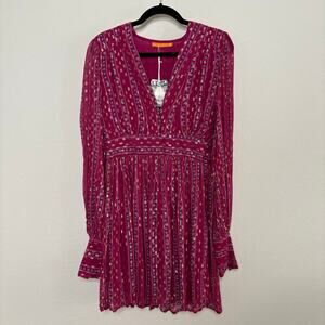 NWT Oliphant V-Neck Long Sleeve Mini Dress in Melrose Magenta Size XS